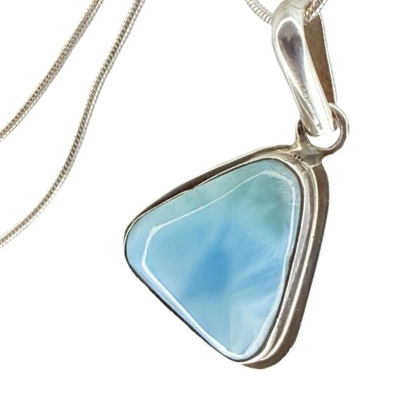 Larimar Triangle Pendant Necklace 24" 925 Sterling Silver Blue Crystal Stone - Picture 10 of 15